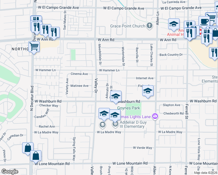map of restaurants, bars, coffee shops, grocery stores, and more near 5240 Adorato Drive in North Las Vegas