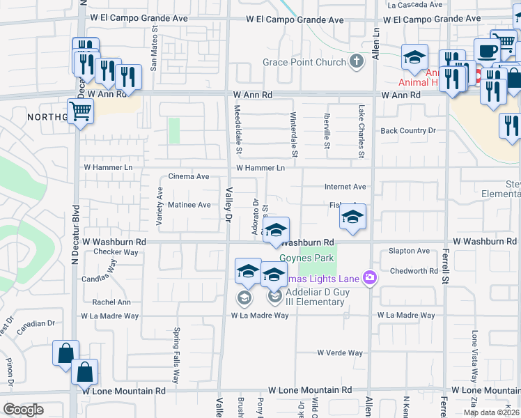 map of restaurants, bars, coffee shops, grocery stores, and more near 5240 Adorato Drive in North Las Vegas
