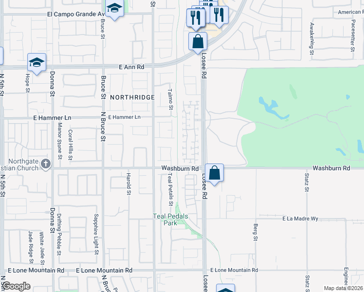 map of restaurants, bars, coffee shops, grocery stores, and more near 5313 Brazelton Street in North Las Vegas