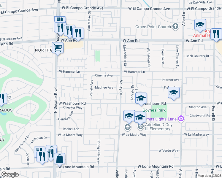 map of restaurants, bars, coffee shops, grocery stores, and more near 4329 Matinee Avenue in North Las Vegas