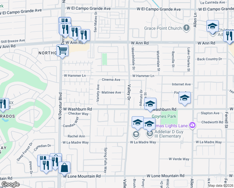 map of restaurants, bars, coffee shops, grocery stores, and more near 4333 Matinee Avenue in North Las Vegas