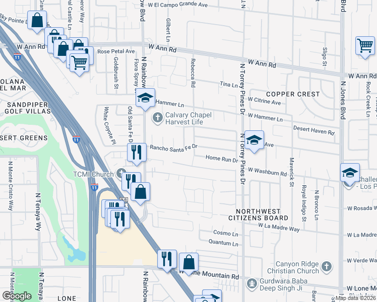 map of restaurants, bars, coffee shops, grocery stores, and more near 5209 Dana Springs Way in Las Vegas