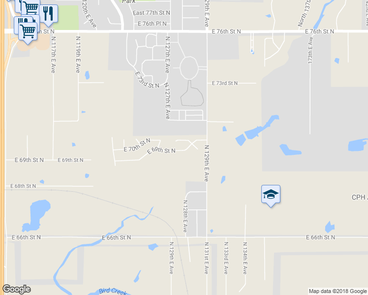 map of restaurants, bars, coffee shops, grocery stores, and more near 12319 East 69th Street North in Owasso