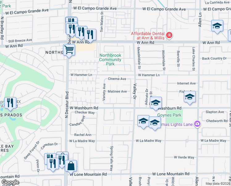 map of restaurants, bars, coffee shops, grocery stores, and more near 5308 Debut Court in North Las Vegas