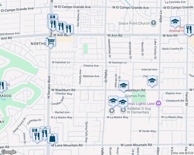 map of restaurants, bars, coffee shops, grocery stores, and more near 4329 Matinee Avenue in North Las Vegas