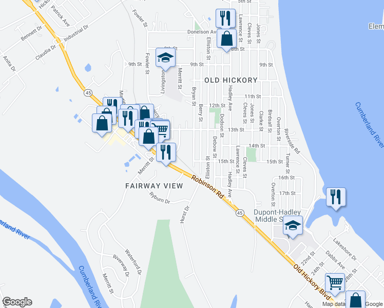 map of restaurants, bars, coffee shops, grocery stores, and more near 1314 Berry Street in Nashville