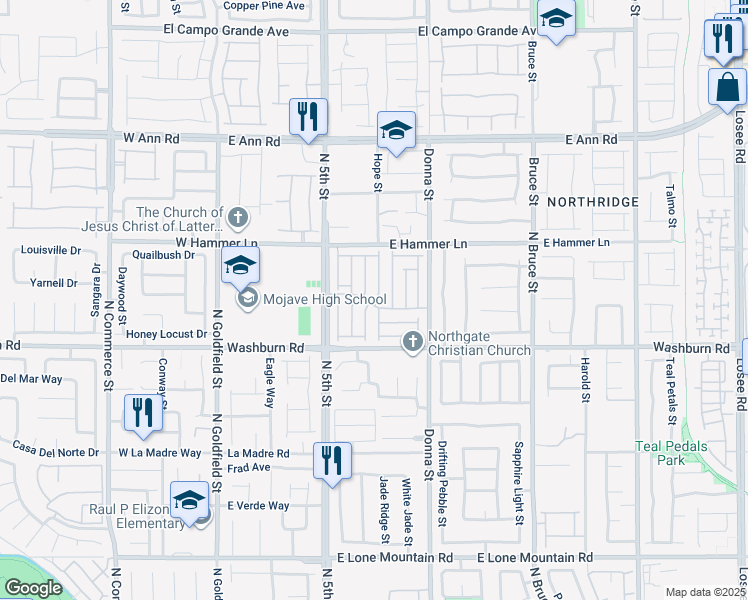 map of restaurants, bars, coffee shops, grocery stores, and more near 5309 North La Quinta Hills Street in North Las Vegas
