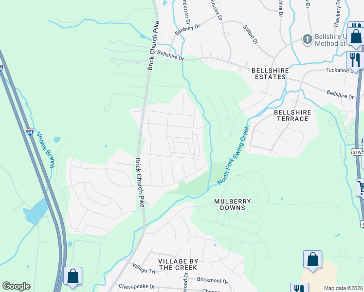 map of restaurants, bars, coffee shops, grocery stores, and more near 2324 Countess Alley in Nashville