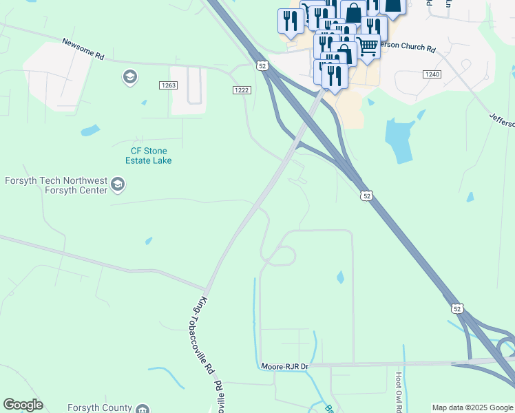map of restaurants, bars, coffee shops, grocery stores, and more near State Road 1611 in Forsyth County