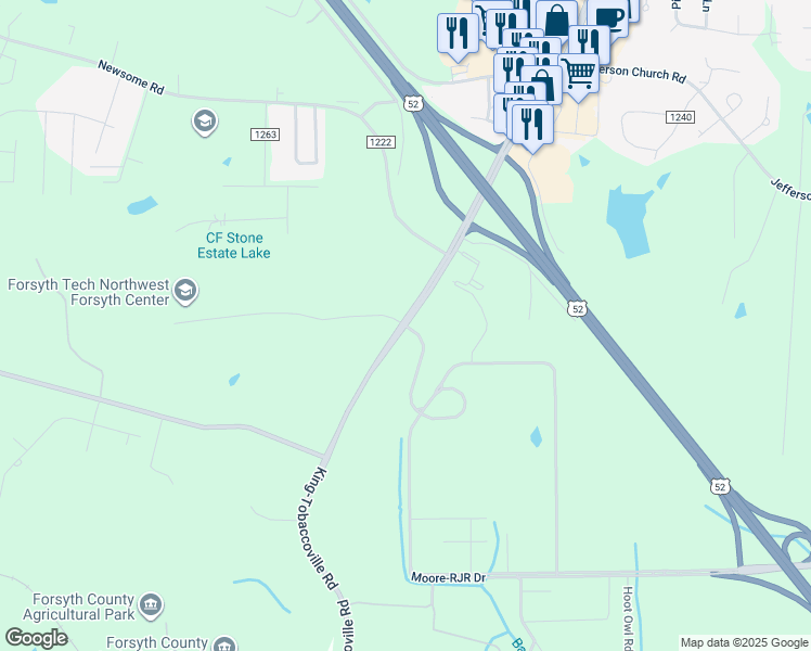 map of restaurants, bars, coffee shops, grocery stores, and more near State Road 1611 in Forsyth County