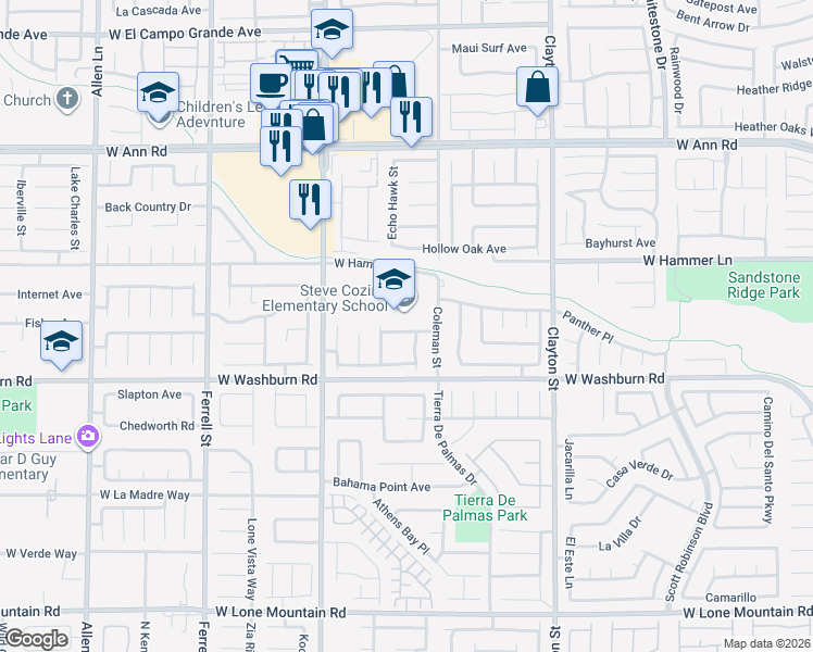 map of restaurants, bars, coffee shops, grocery stores, and more near 5335 Coleman Street in North Las Vegas