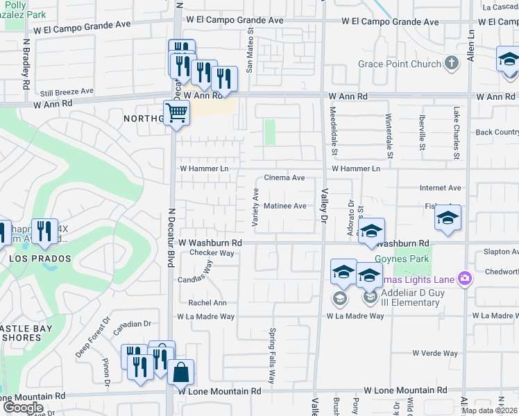 map of restaurants, bars, coffee shops, grocery stores, and more near 5313 Cartoon Court in North Las Vegas