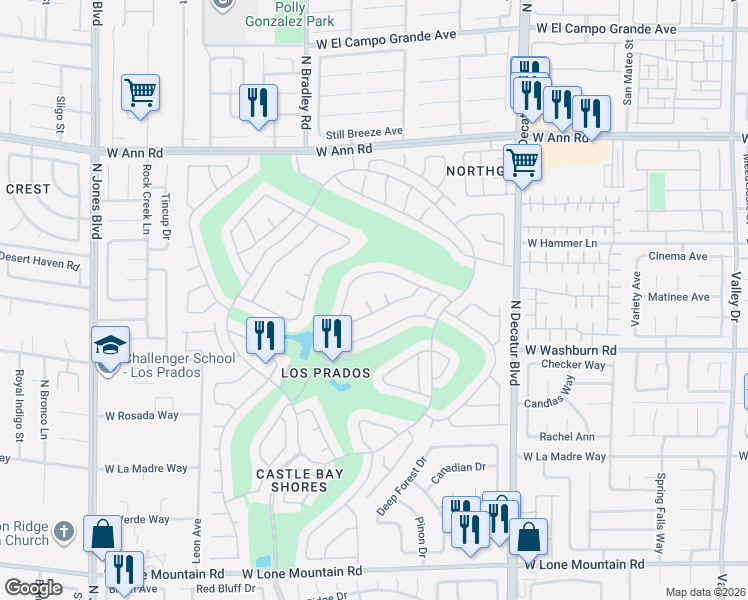 map of restaurants, bars, coffee shops, grocery stores, and more near 5133 Burr Oak Drive in Las Vegas