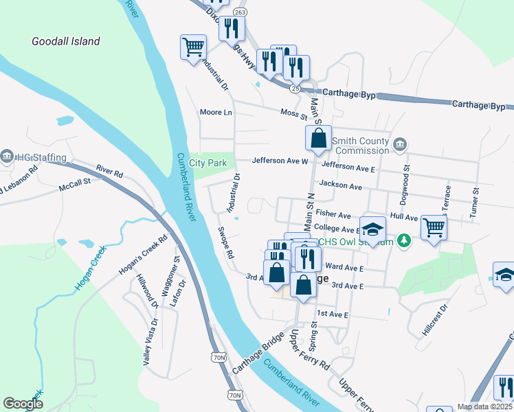 map of restaurants, bars, coffee shops, grocery stores, and more near 199 Project Circle in Carthage