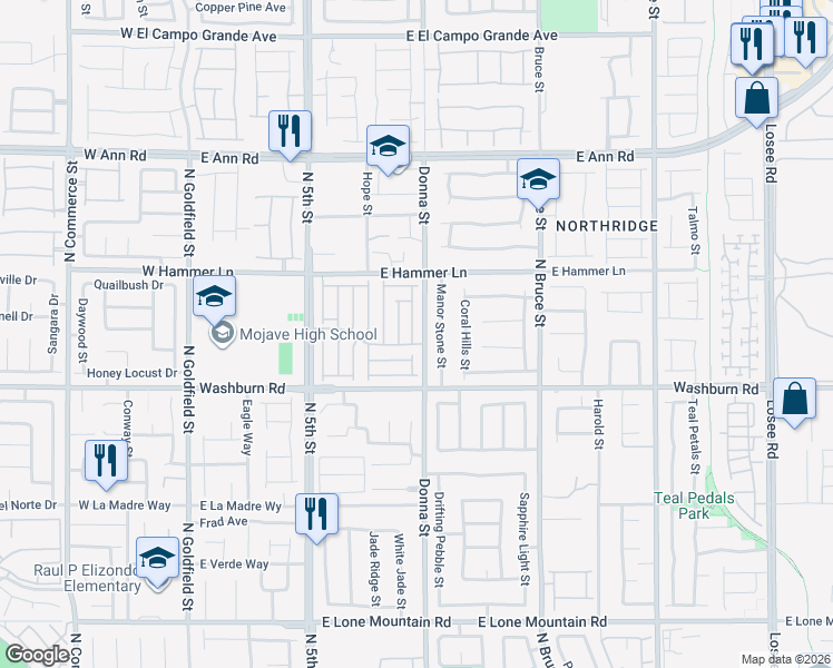 map of restaurants, bars, coffee shops, grocery stores, and more near 5328 North Carlsbad Heights Street in North Las Vegas