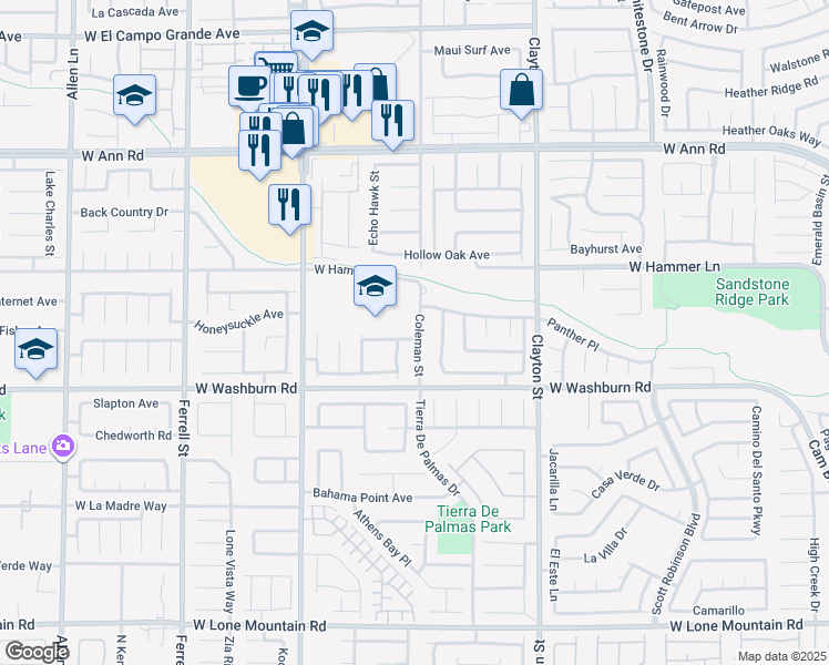 map of restaurants, bars, coffee shops, grocery stores, and more near 2402 Roaring Lion Avenue in North Las Vegas