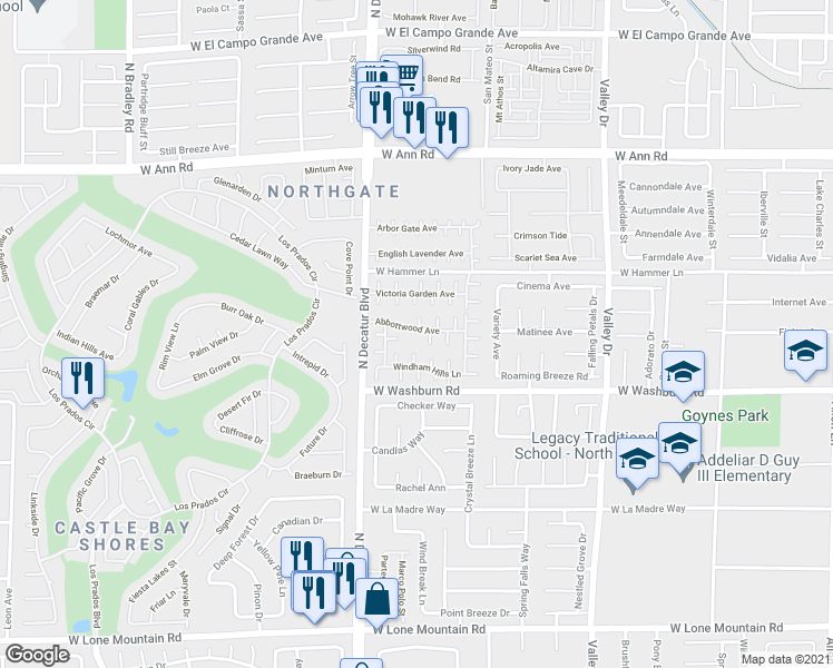 map of restaurants, bars, coffee shops, grocery stores, and more near 4627 Abbottwood Avenue in North Las Vegas