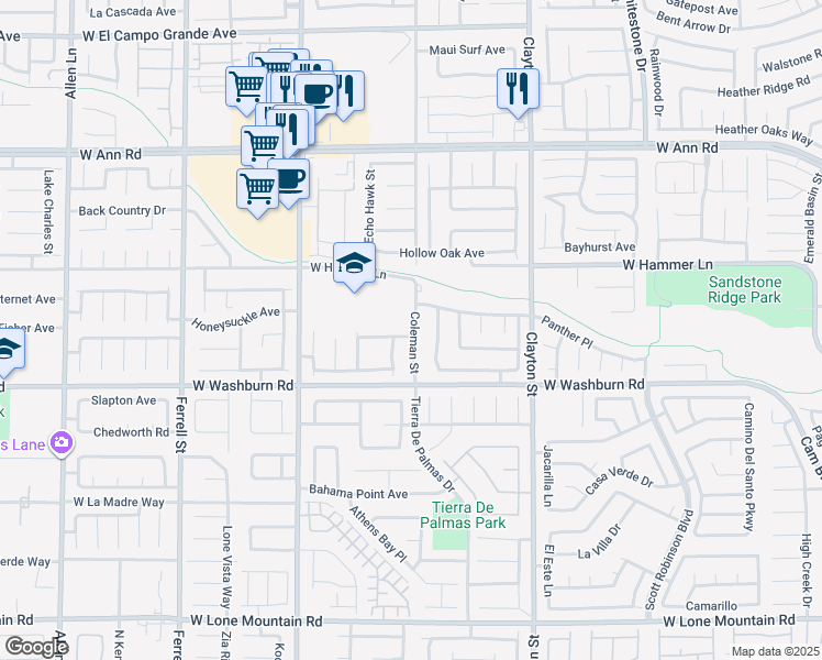 map of restaurants, bars, coffee shops, grocery stores, and more near 2402 Roaring Lion Avenue in North Las Vegas