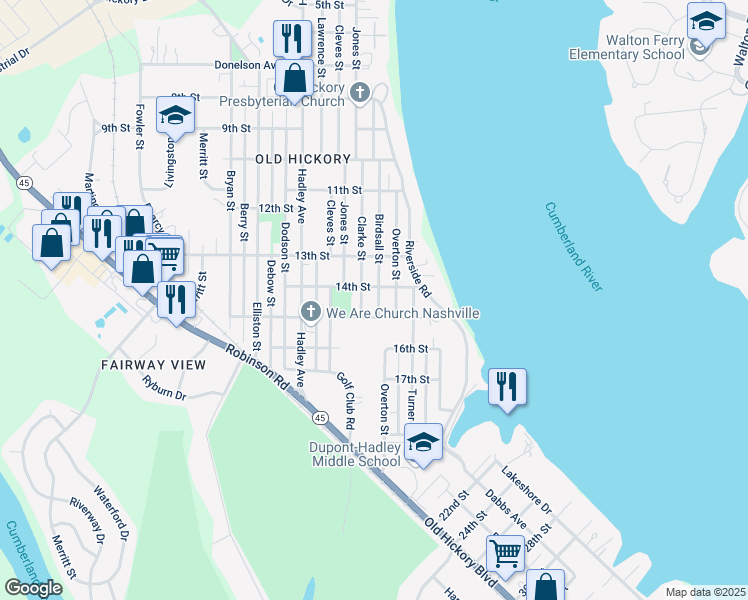 map of restaurants, bars, coffee shops, grocery stores, and more near 1311 Birdsall Street in Nashville