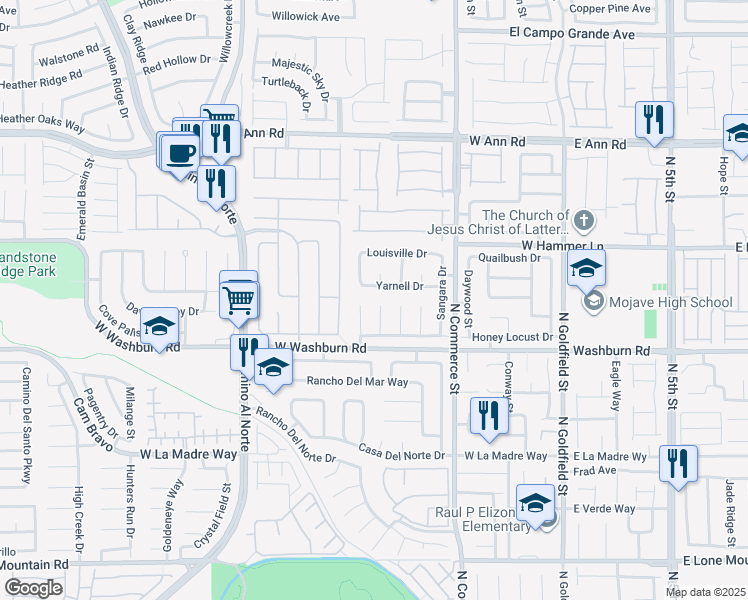 map of restaurants, bars, coffee shops, grocery stores, and more near 5243 Willowdale Court in North Las Vegas