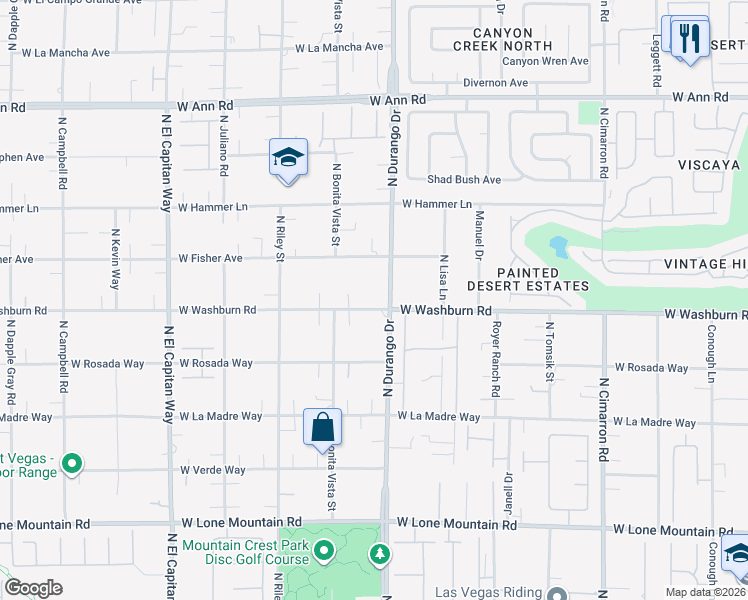 map of restaurants, bars, coffee shops, grocery stores, and more near 5269 North Durango Drive in Las Vegas