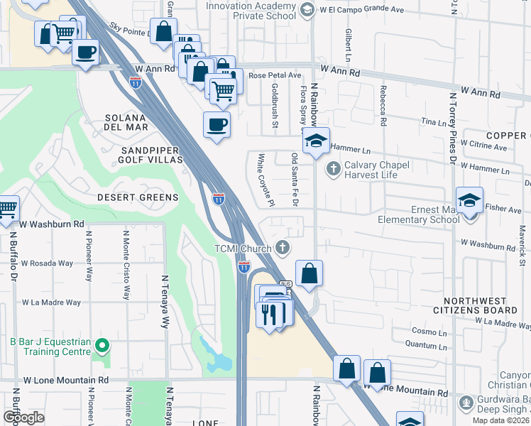 map of restaurants, bars, coffee shops, grocery stores, and more near 6913 Rancho Santa Fe Drive in Las Vegas