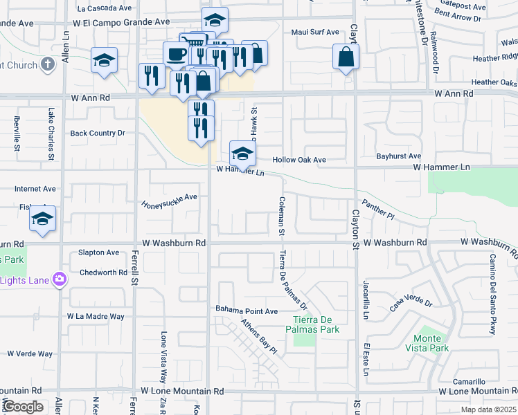 map of restaurants, bars, coffee shops, grocery stores, and more near 2510 Roaring Lion Avenue in North Las Vegas