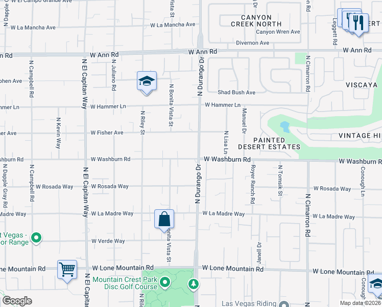 map of restaurants, bars, coffee shops, grocery stores, and more near 5269 North Durango Drive in Las Vegas