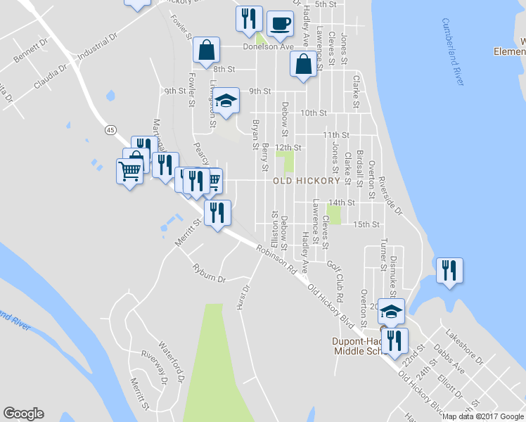 map of restaurants, bars, coffee shops, grocery stores, and more near 1314 Berry Street in Nashville