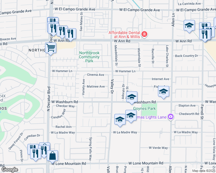 map of restaurants, bars, coffee shops, grocery stores, and more near 4301 Matinee Avenue in North Las Vegas