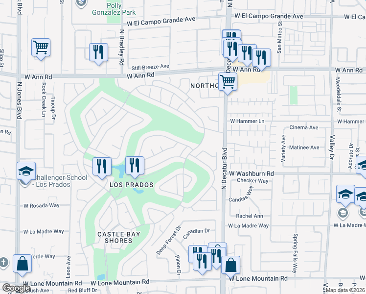 map of restaurants, bars, coffee shops, grocery stores, and more near 5245 Woodlawn in Las Vegas
