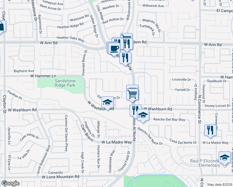 map of restaurants, bars, coffee shops, grocery stores, and more near 921 Evening Fawn Drive in North Las Vegas
