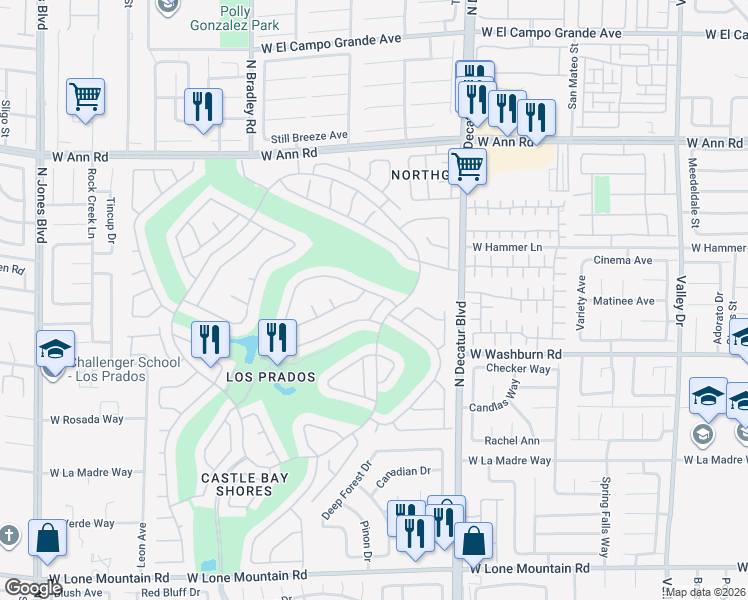 map of restaurants, bars, coffee shops, grocery stores, and more near 5245 Woodlawn in Las Vegas
