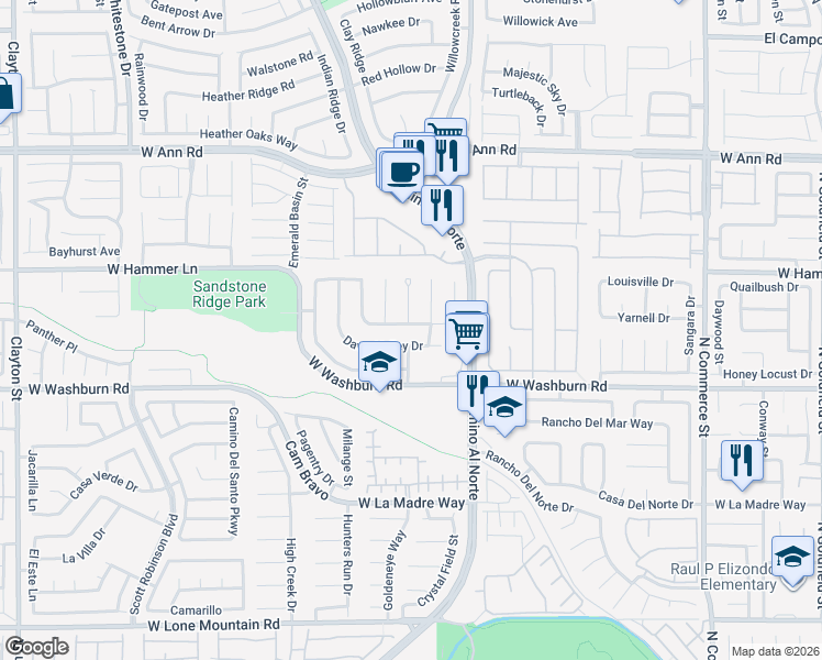 map of restaurants, bars, coffee shops, grocery stores, and more near 921 Evening Fawn Drive in North Las Vegas