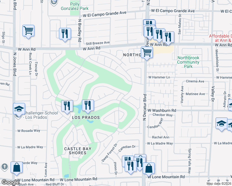 map of restaurants, bars, coffee shops, grocery stores, and more near 5105 Burr Oak Drive in Las Vegas