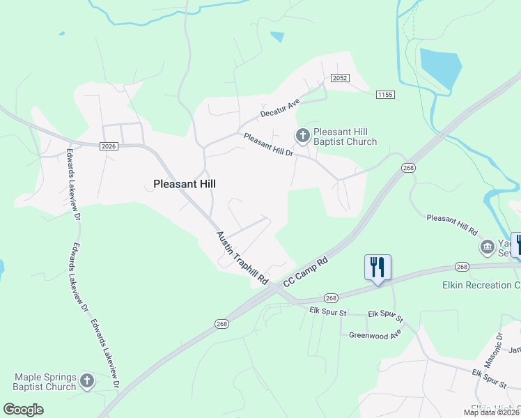 map of restaurants, bars, coffee shops, grocery stores, and more near 280 Edwards-Lynwood Drive in Elkin