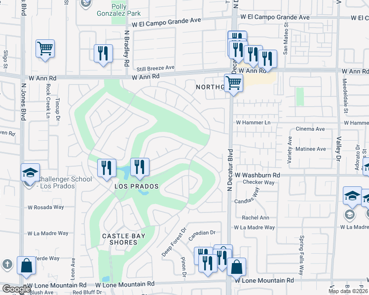 map of restaurants, bars, coffee shops, grocery stores, and more near 5105 Burr Oak Drive in Las Vegas