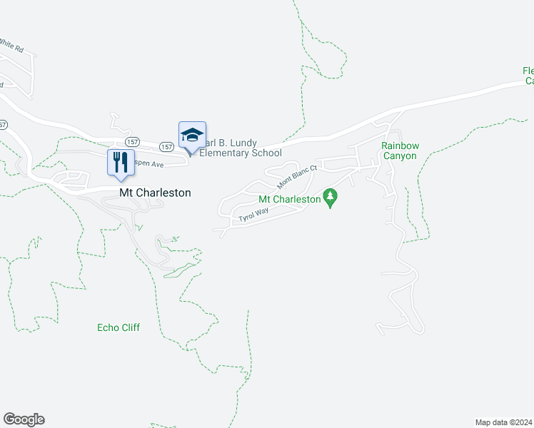 map of restaurants, bars, coffee shops, grocery stores, and more near 4125 Tyrol Way in Mount Charleston