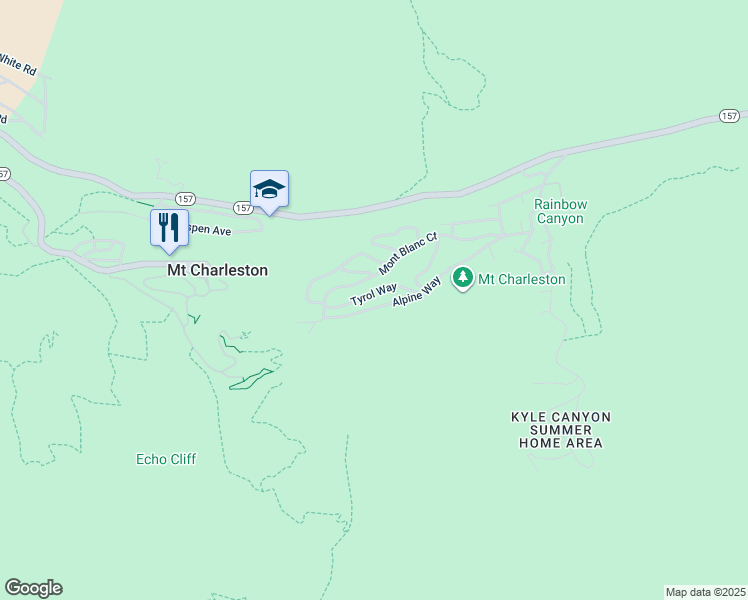 map of restaurants, bars, coffee shops, grocery stores, and more near 4125 Tyrol Way in Mount Charleston