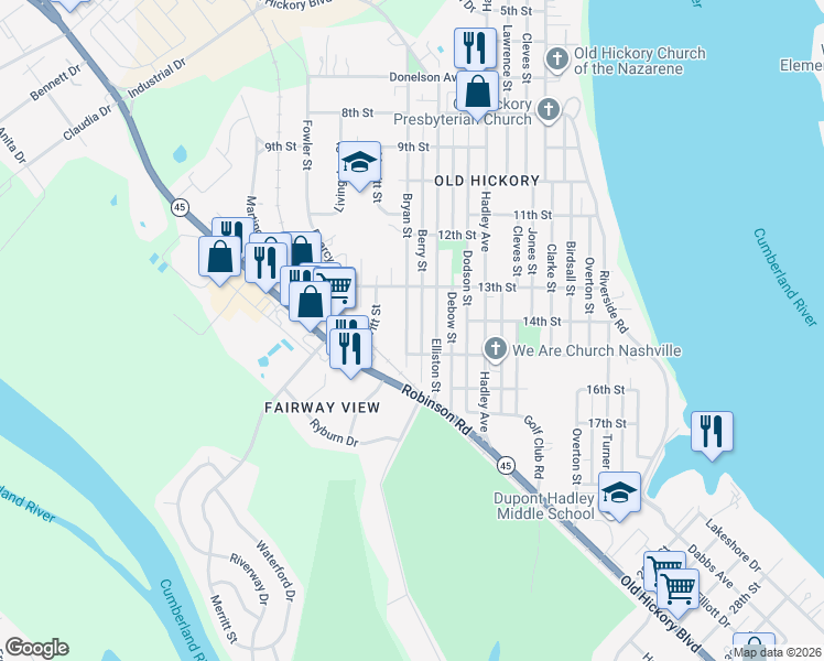 map of restaurants, bars, coffee shops, grocery stores, and more near 1314 Berry Street in Nashville