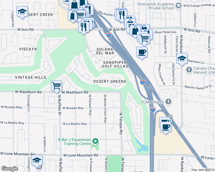 map of restaurants, bars, coffee shops, grocery stores, and more near 5220 Crooked Sky Circle in Las Vegas