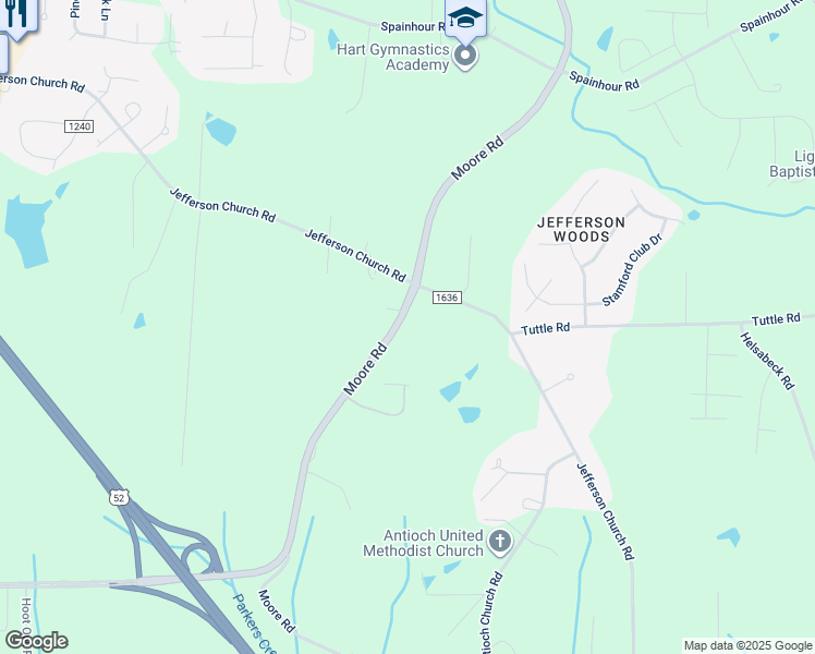 map of restaurants, bars, coffee shops, grocery stores, and more near 9825 Moore Road in Tobaccoville