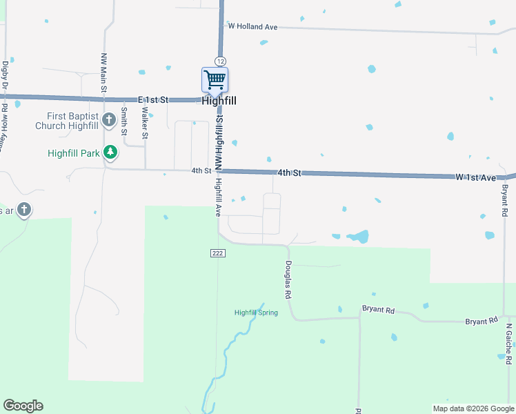 map of restaurants, bars, coffee shops, grocery stores, and more near 14387 4th Street in Siloam Springs