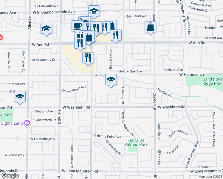 map of restaurants, bars, coffee shops, grocery stores, and more near 5335 Coleman Street in North Las Vegas