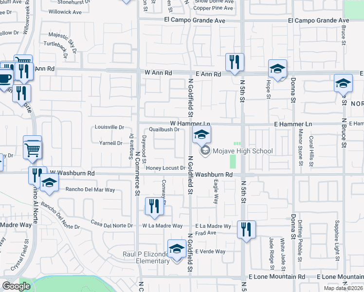 map of restaurants, bars, coffee shops, grocery stores, and more near 5313 French Lavender Street in North Las Vegas