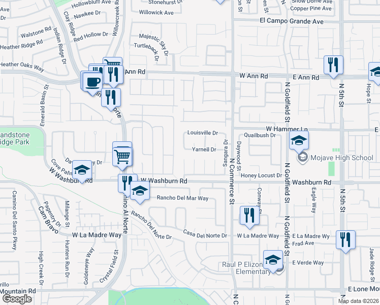 map of restaurants, bars, coffee shops, grocery stores, and more near 5315 Sable Court in North Las Vegas