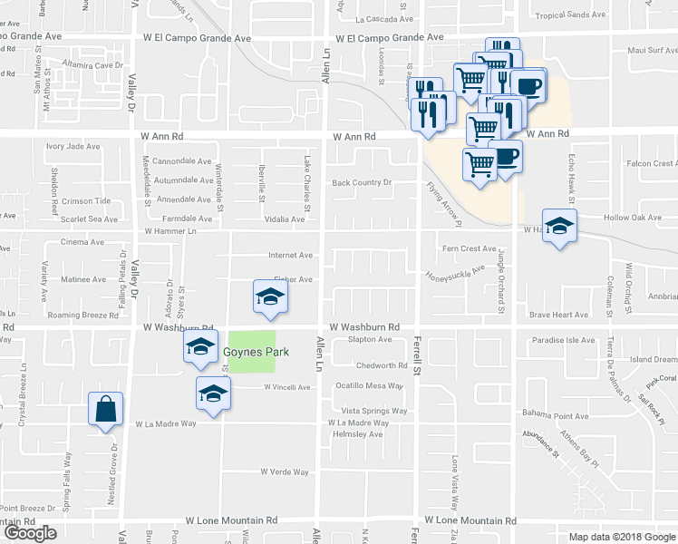 map of restaurants, bars, coffee shops, grocery stores, and more near 5306 Azure View Court in North Las Vegas
