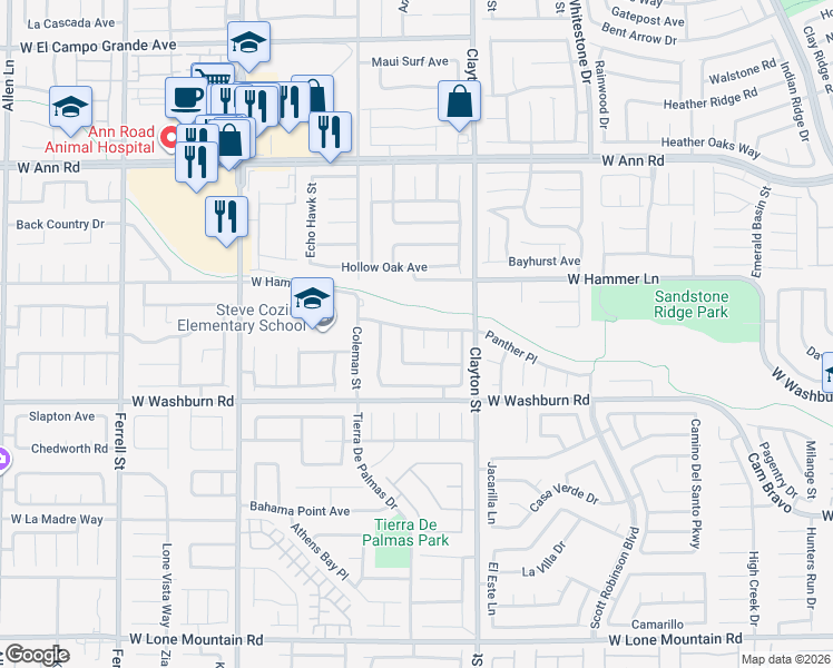 map of restaurants, bars, coffee shops, grocery stores, and more near 5245 Tiger Cub Court in North Las Vegas