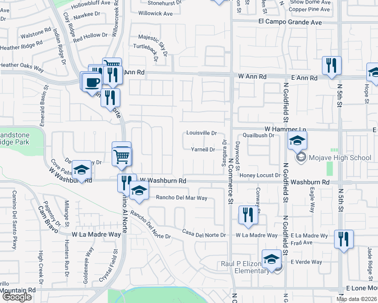 map of restaurants, bars, coffee shops, grocery stores, and more near 5315 Sable Court in North Las Vegas