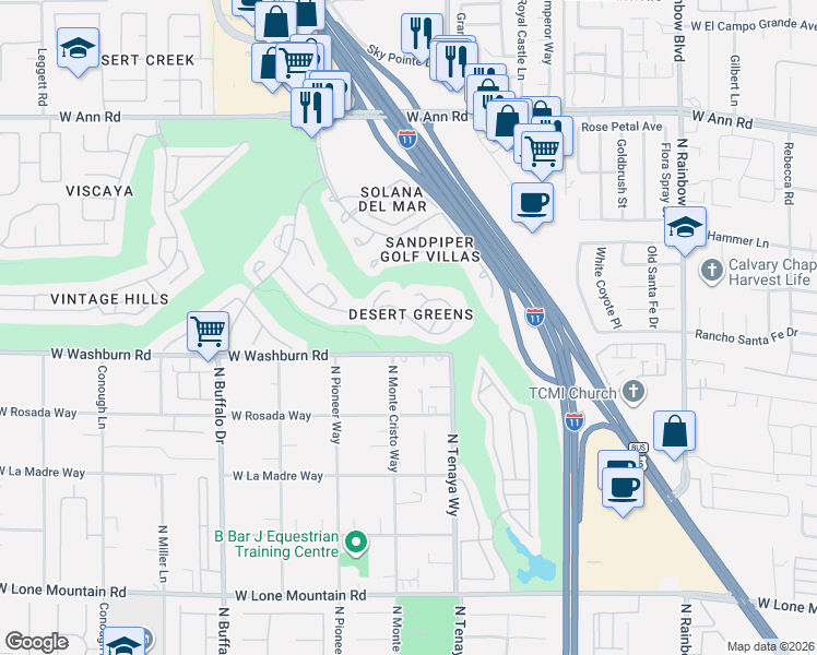 map of restaurants, bars, coffee shops, grocery stores, and more near 5229 Crooked Mountain Court in Las Vegas